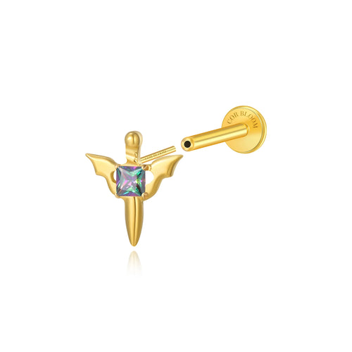 Titanium Little Dark Gemstone Sword Flat Back Stud