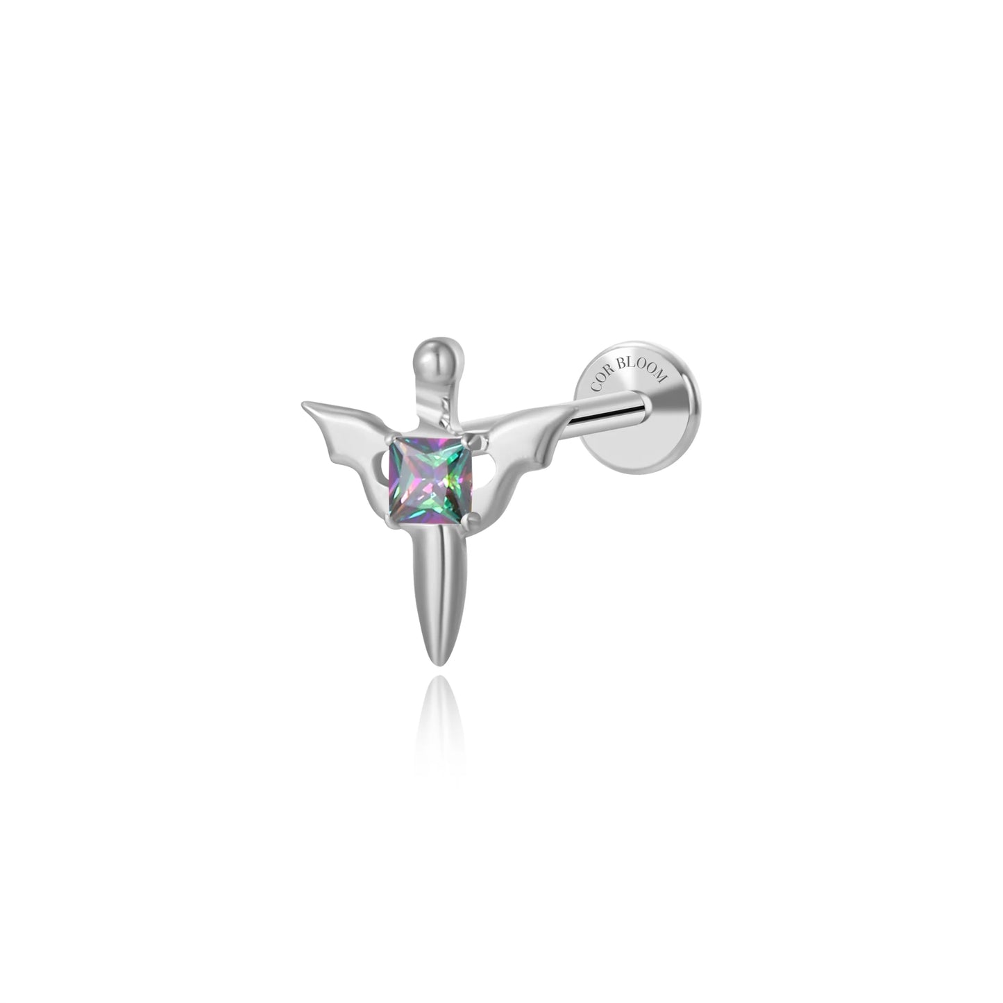 Titanium Little Dark Gemstone Sword Flat Back Stud