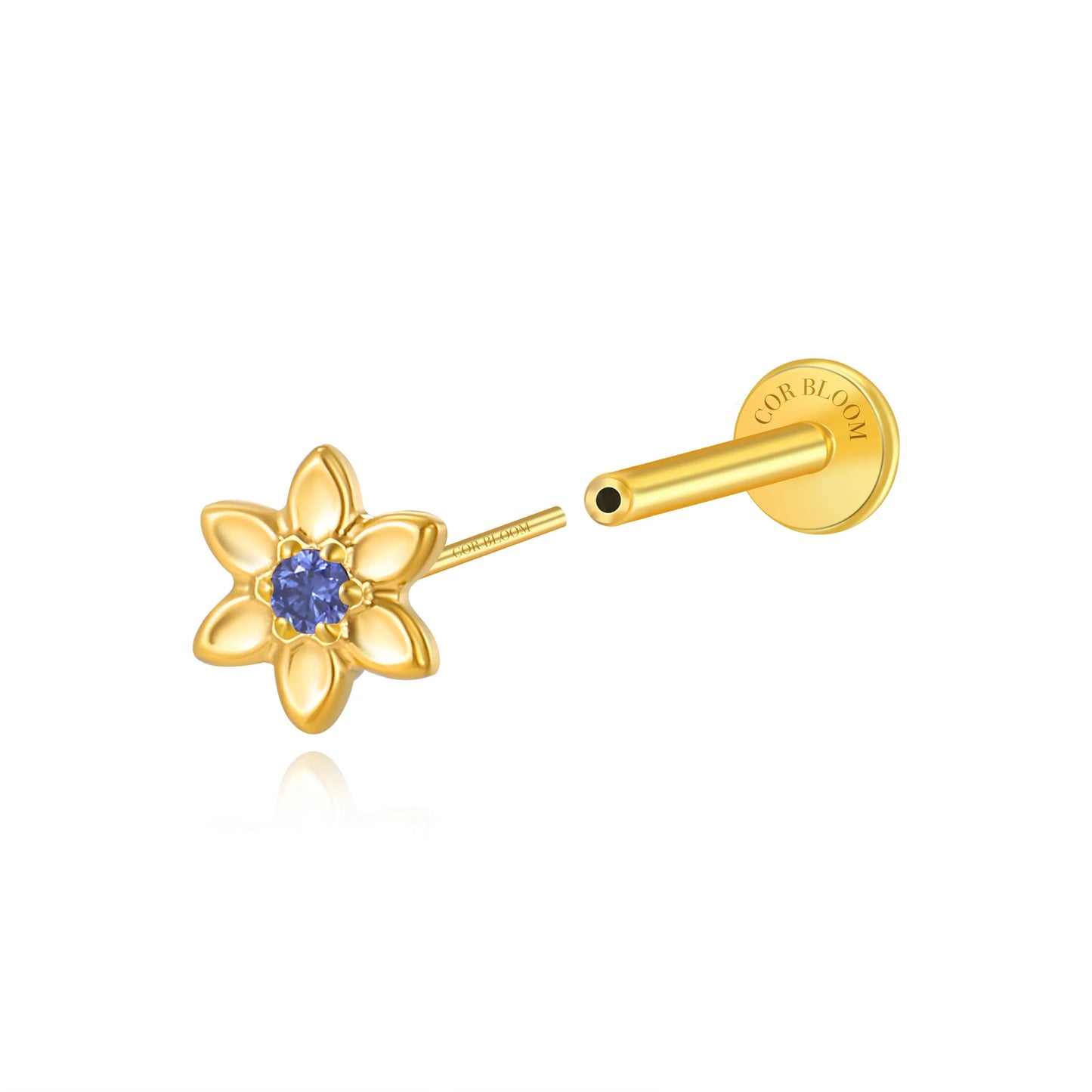 Titanium Azalea Dainty Tanzanite Flower Flat Back Stud