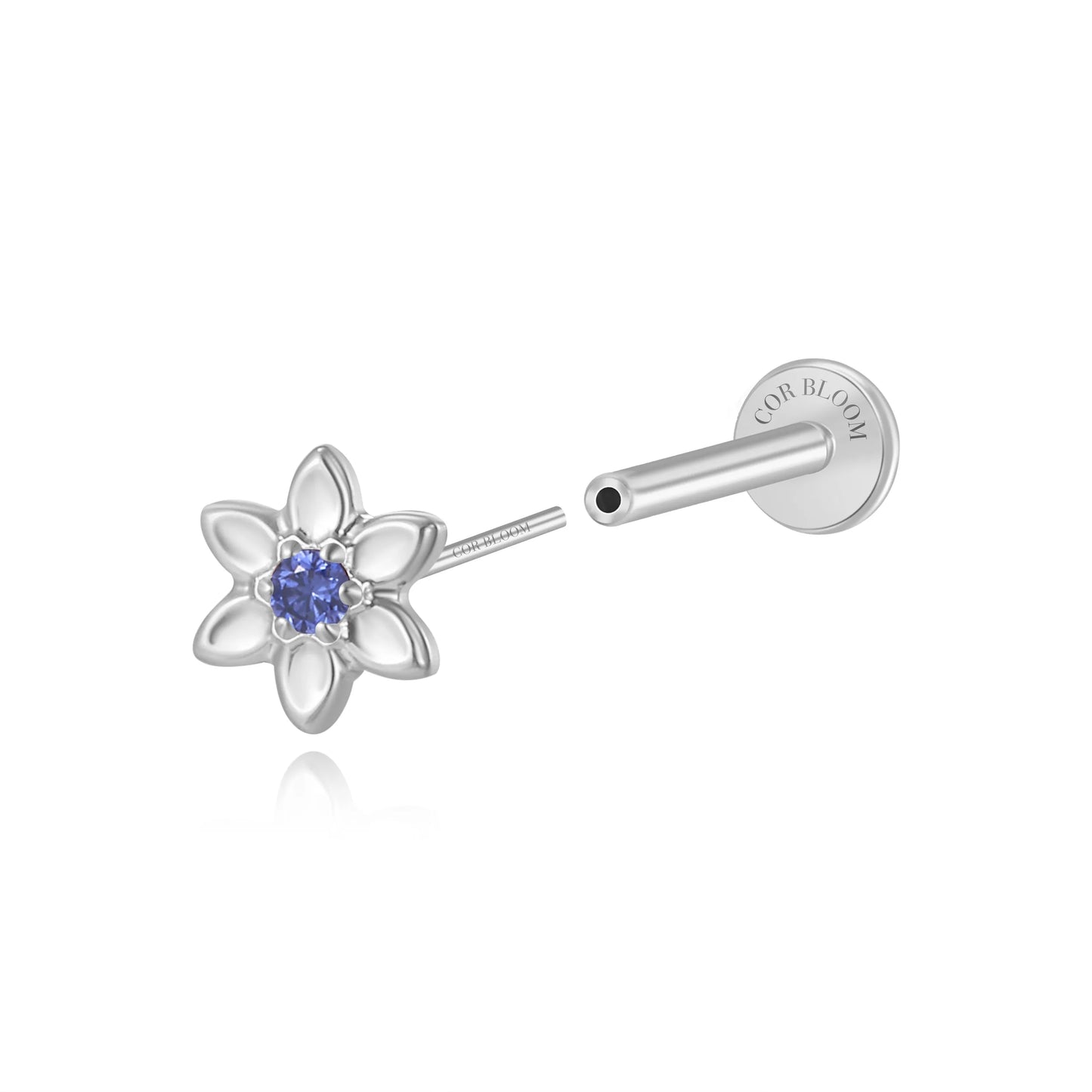 Titanium Azalea Dainty Tanzanite Flower Flat Back Stud