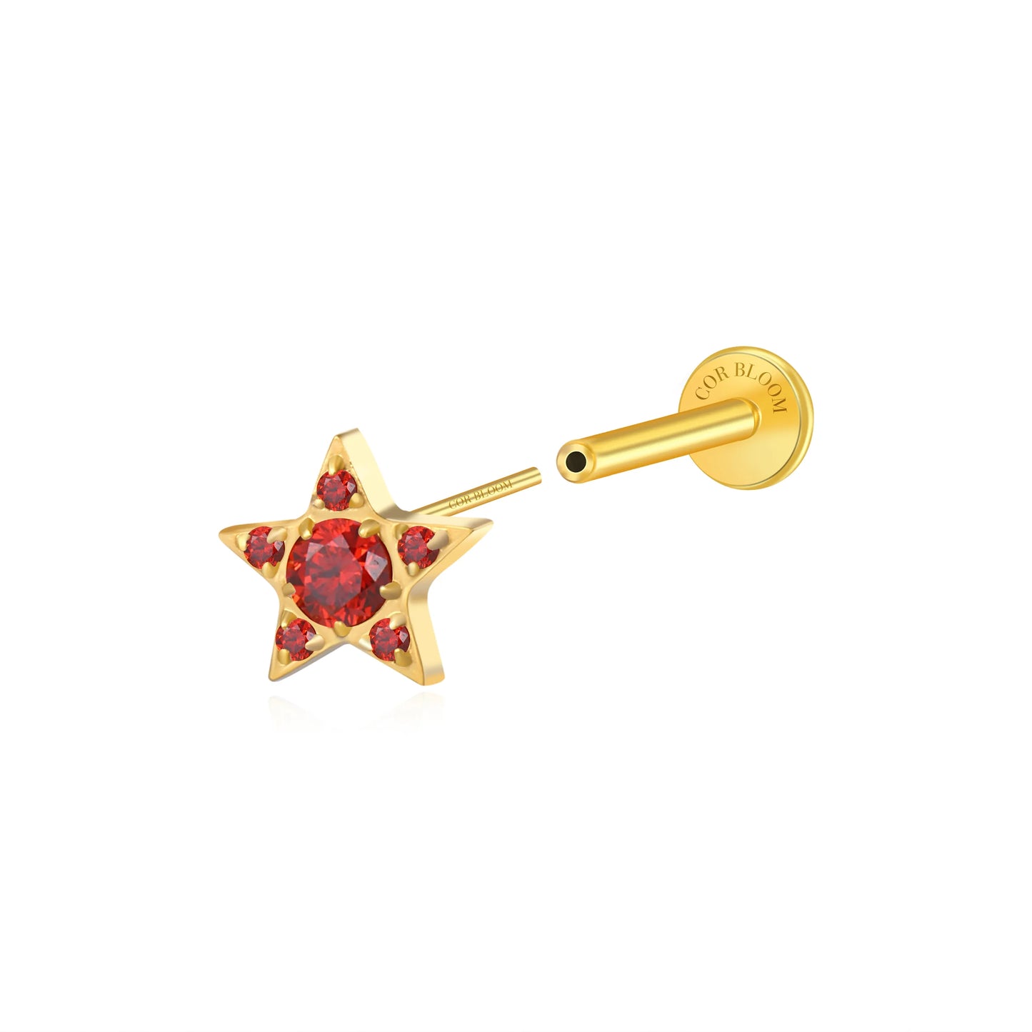 Titanium Astra Dainty Red Garnet Star Flat Back Stud