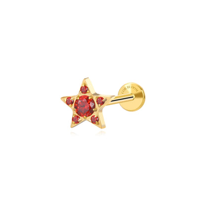 Titanium Astra Dainty Red Garnet Star Flat Back Stud