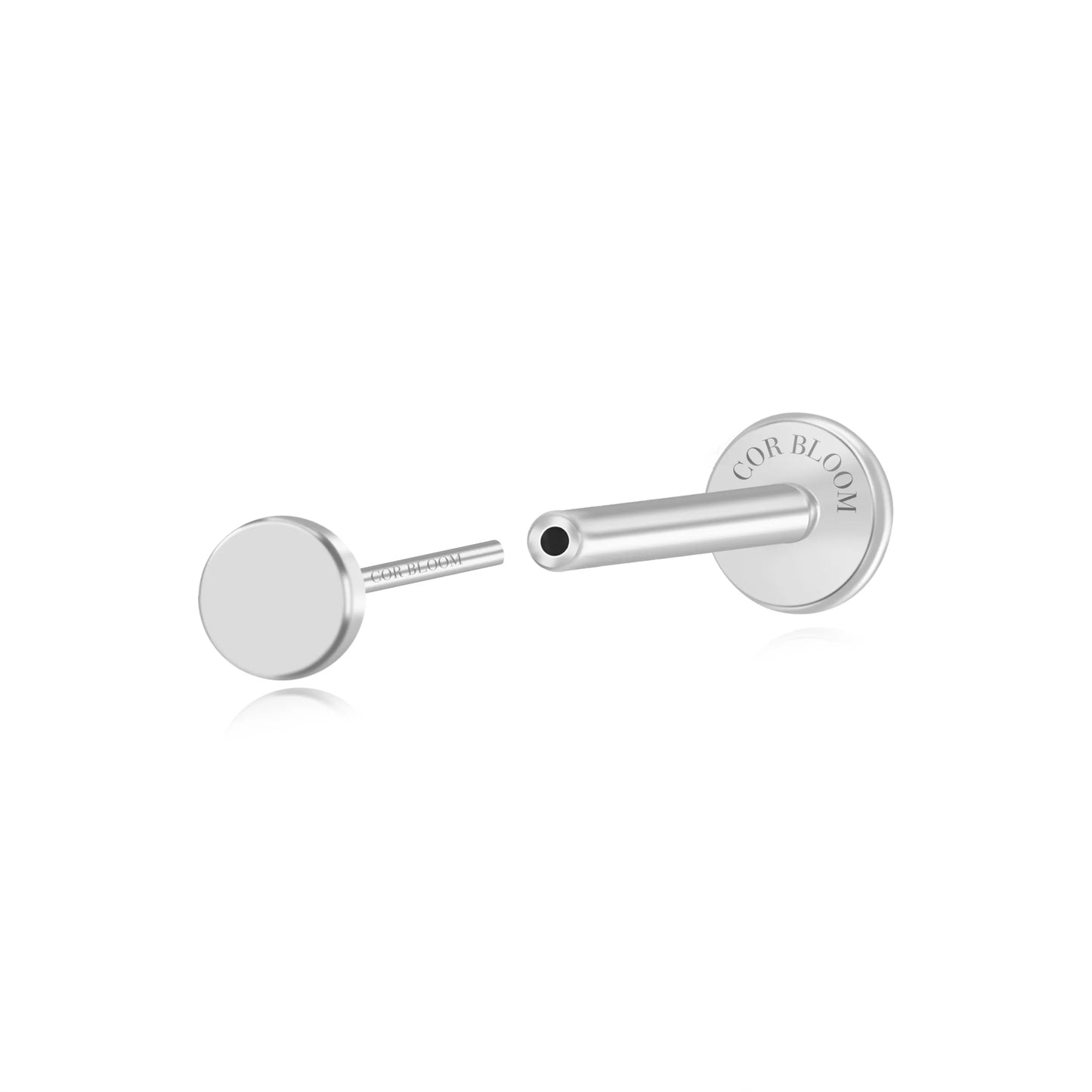 Titanium Minimal Solid Disc Push Pin Flat Back Stud