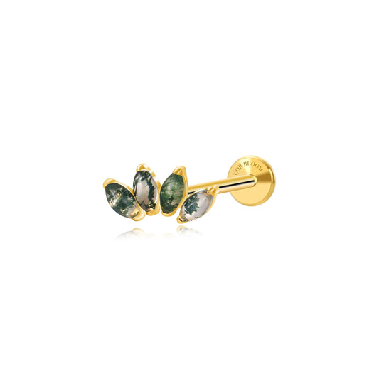 Titanium 4-Petal Marquise Moss Agate Flat Back Stud