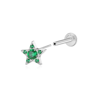 Titanium Astra Dainty Green Emerald Star Flat Back Stud