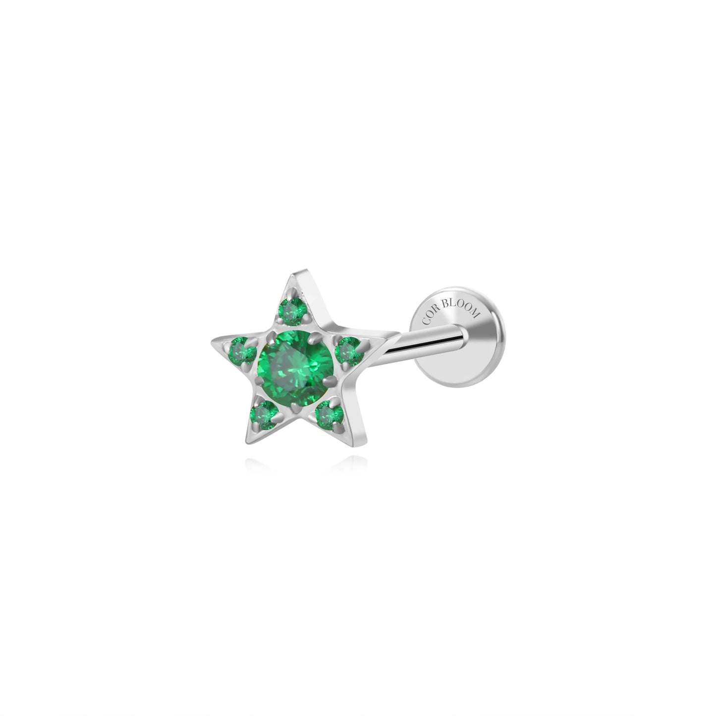 Titanium Astra Dainty Green Emerald Star Flat Back Stud