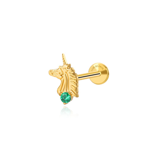 Titanium Green Emerald Unicorn Flat Back Stud