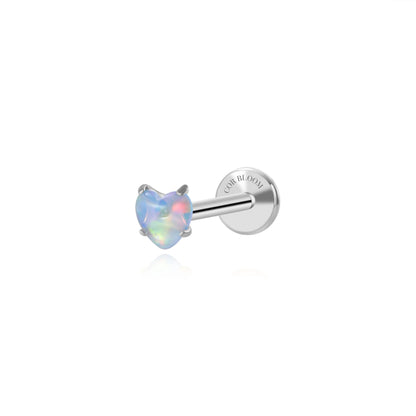 Titanium Baby Blue Aurora Opal Heart Piercing Stud