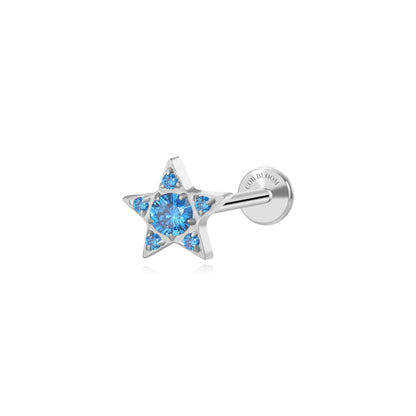 Titanium Astra Dainty Blue Sapphire Star Flat Back Stud