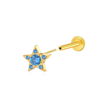 Titanium Astra Dainty Blue Sapphire Star Flat Back Stud