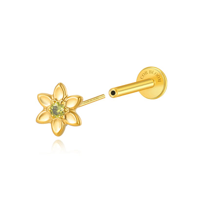 Titanium Azalea Dainty Peridot Flower Flat Back Stud