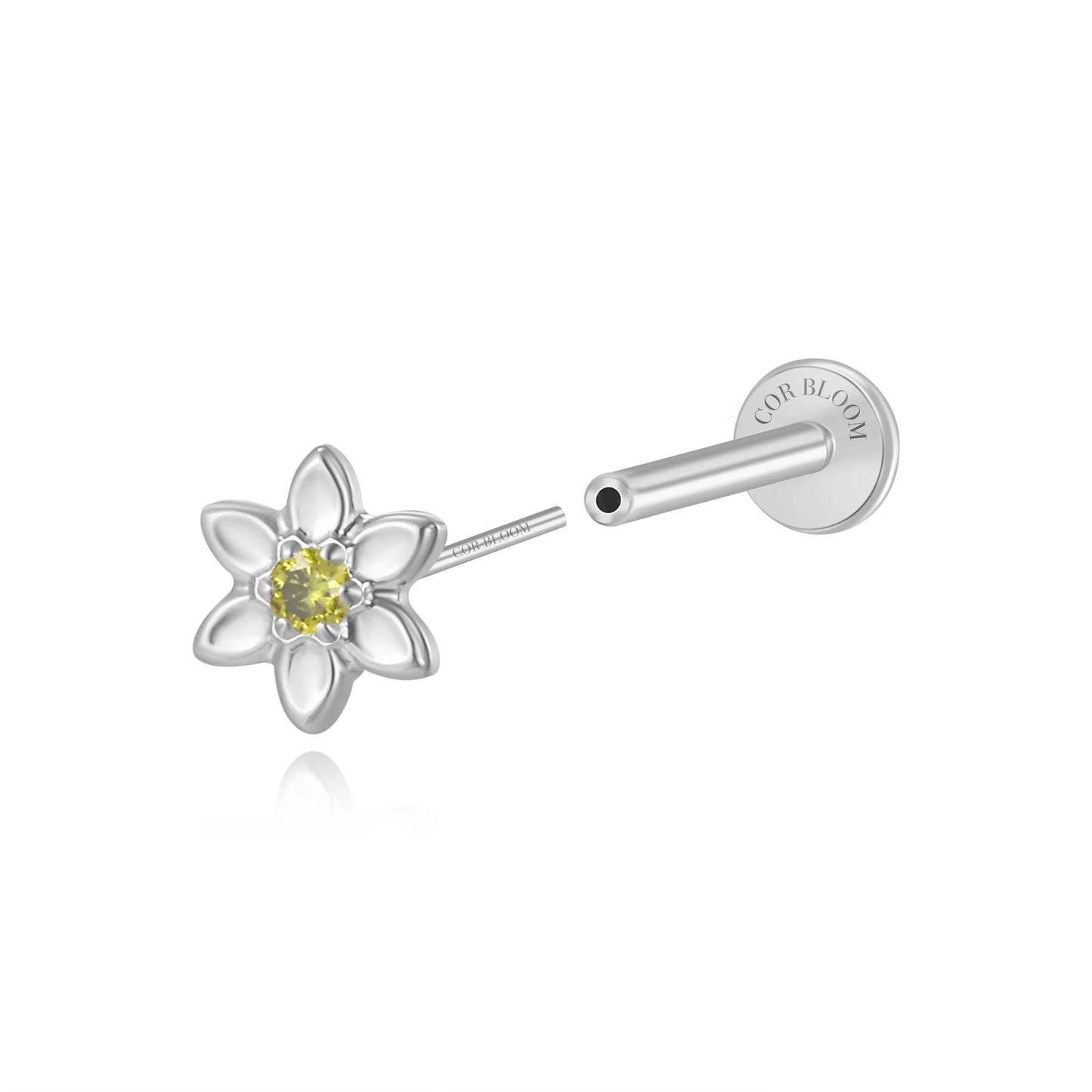 Titanium Azalea Dainty Peridot Flower Flat Back Stud