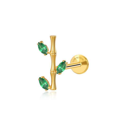 Titanium Green Emerald Bamboo Flat Back Stud