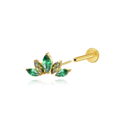 Titanium Aphrodite Forest Crown Push Pin Flat Back Stud - Emerald & Peridot