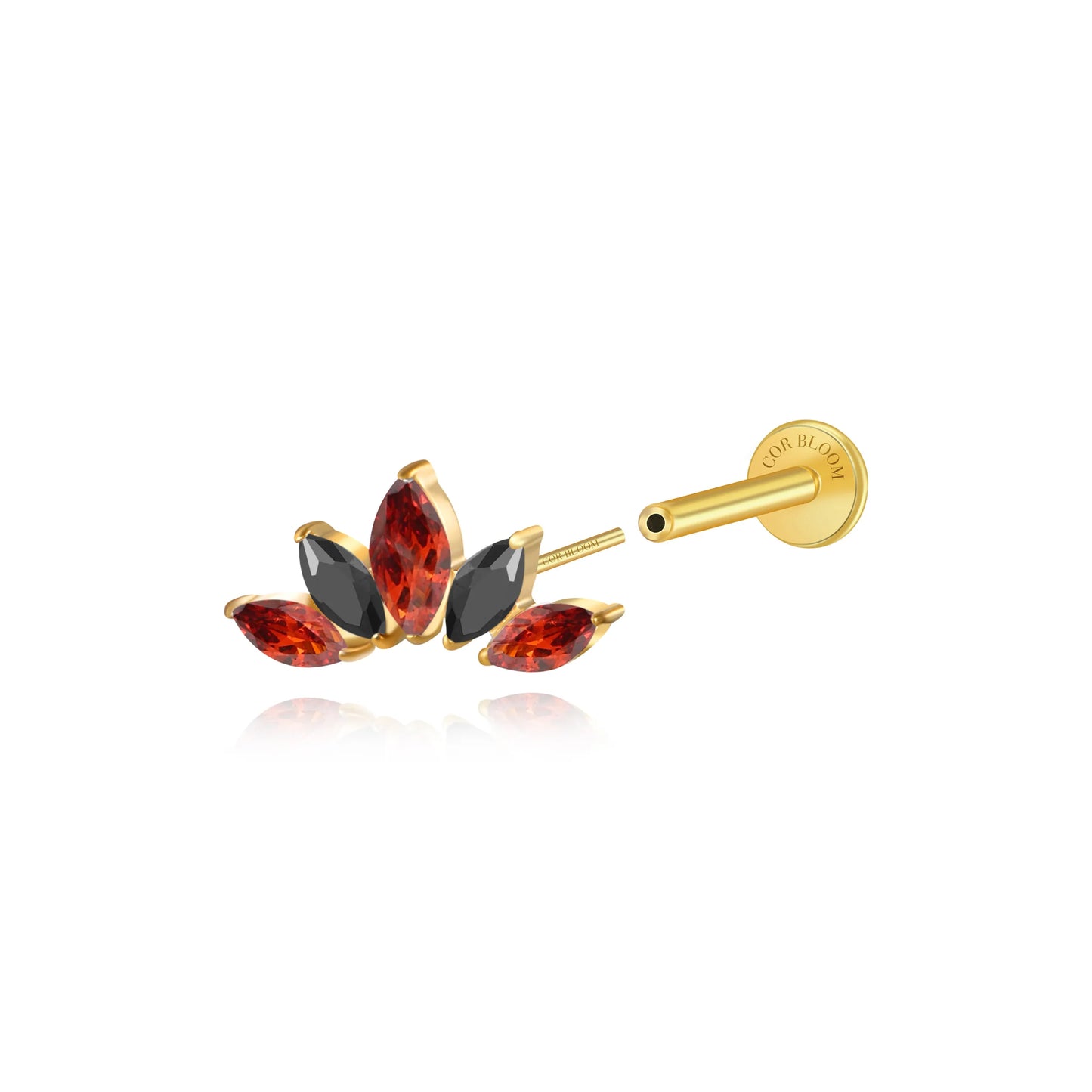 Titanium Aphrodite Black & Red Crown Push Pin Flat Back Stud - Night Queen