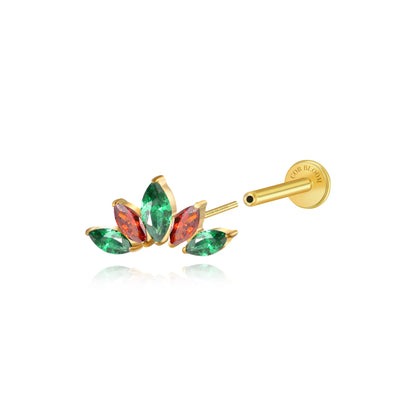 Titanium Aphrodite Red & Green Crown Push Pin Flat Back Stud - Fiesta