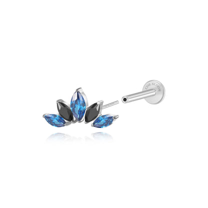 Calm Ocean - Titanium Aphrodite Blue & Black Crown Push Pin Stud