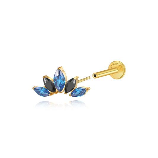 Calm Ocean - Titanium Aphrodite Blue & Black Crown Push Pin Stud