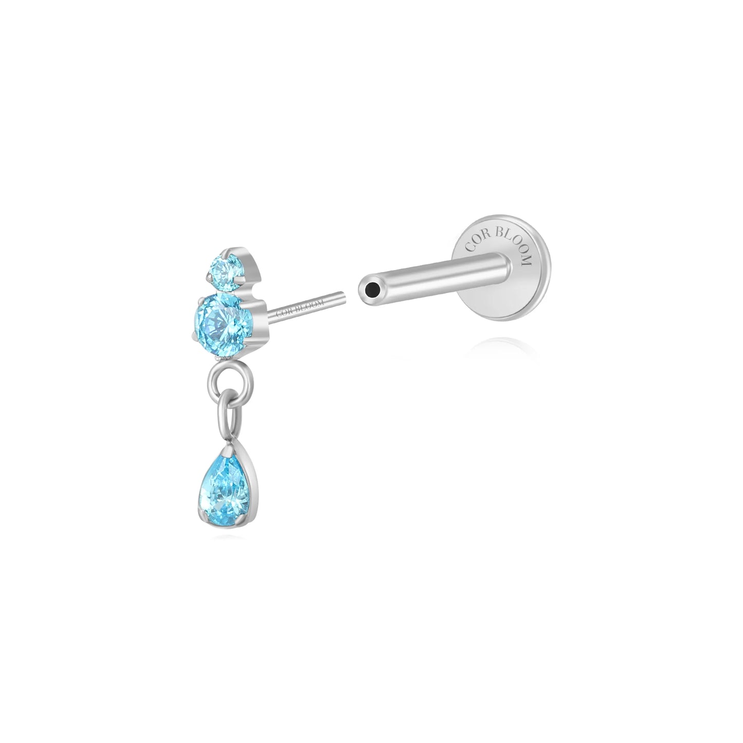 Titanium Yuri Waterdrop Push Pin Stud - Aquamarine