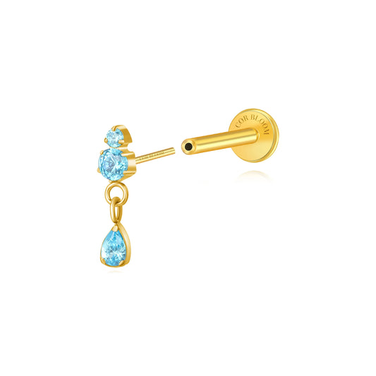 Titanium Yuri Waterdrop Push Pin Stud - Aquamarine