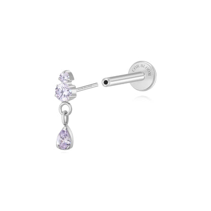 Titanium Yuri Waterdrop Push Pin Stud - Light Amethyst