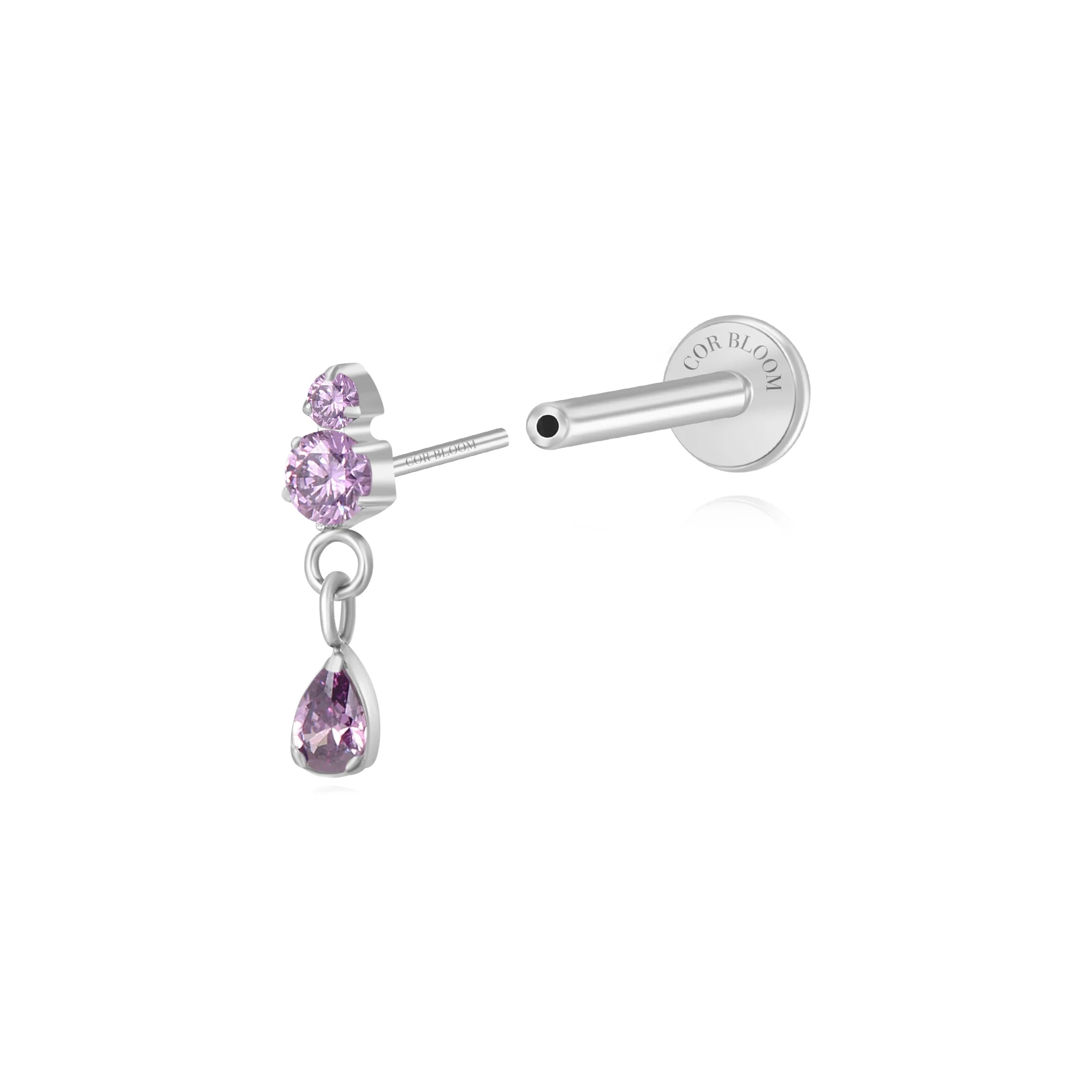 Titanium Yuri Waterdrop Push Pin Stud - Purple Amethyst