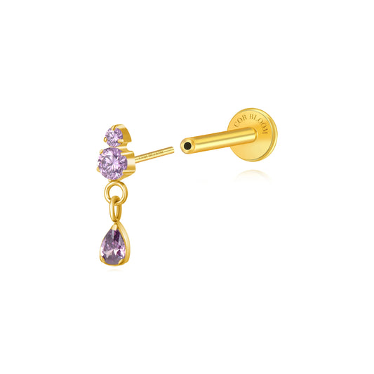 Titanium Yuri Waterdrop Push Pin Stud - Purple Amethyst