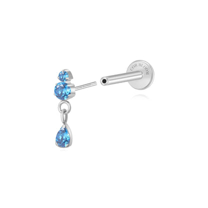 Titanium Yuri Waterdrop Push Pin Stud - Blue Sapphire