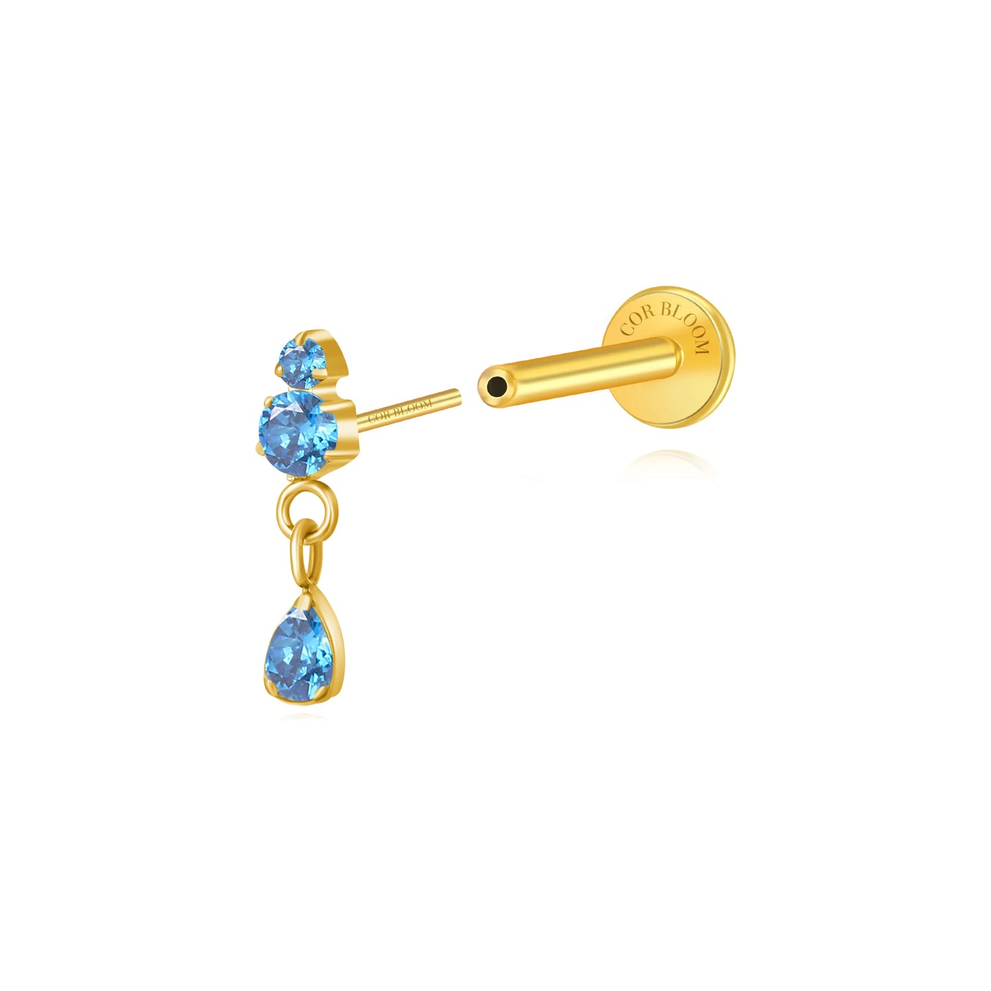 Titanium Yuri Waterdrop Push Pin Stud - Blue Sapphire