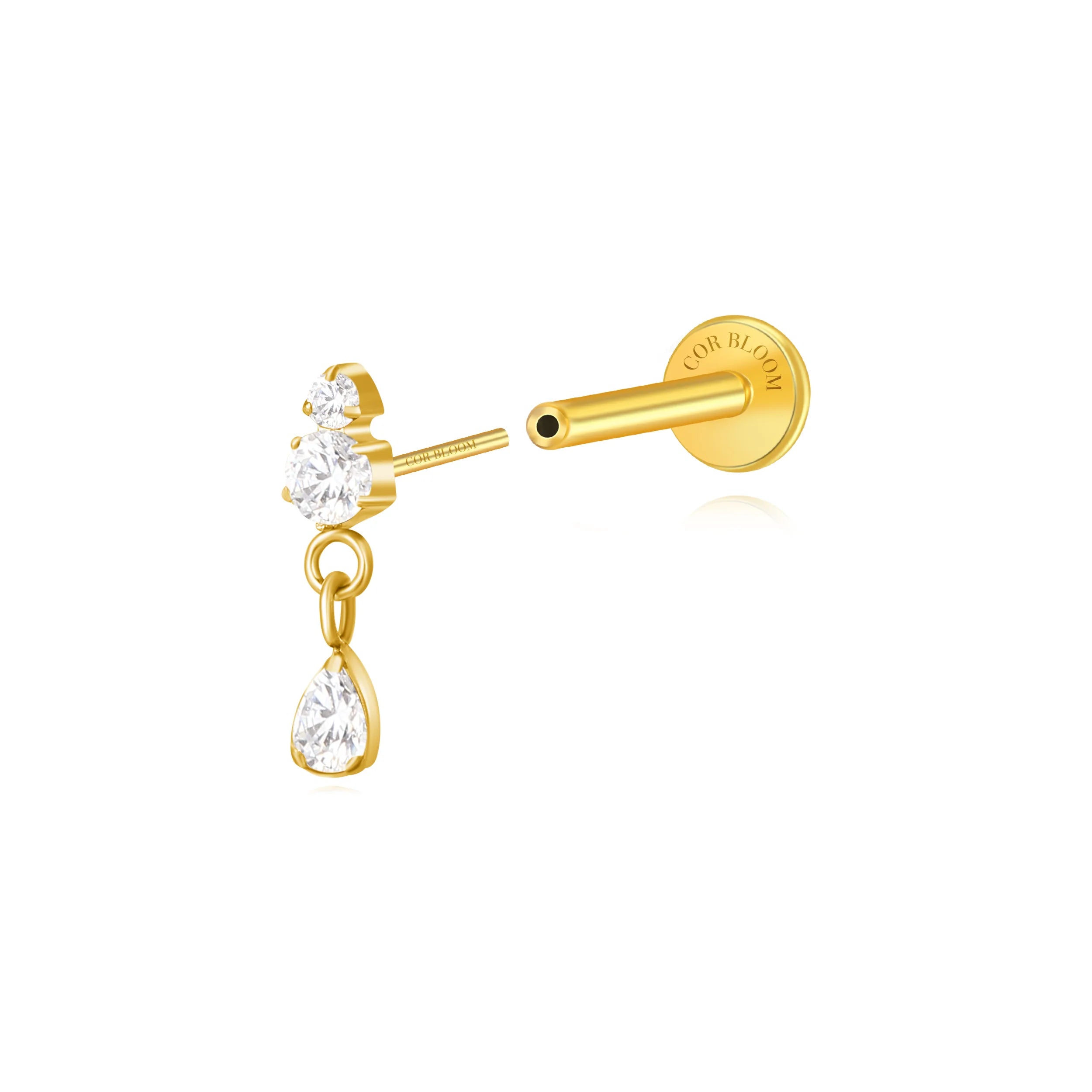 Titanium Yuri Waterdrop Push Pin Stud - White Crystal