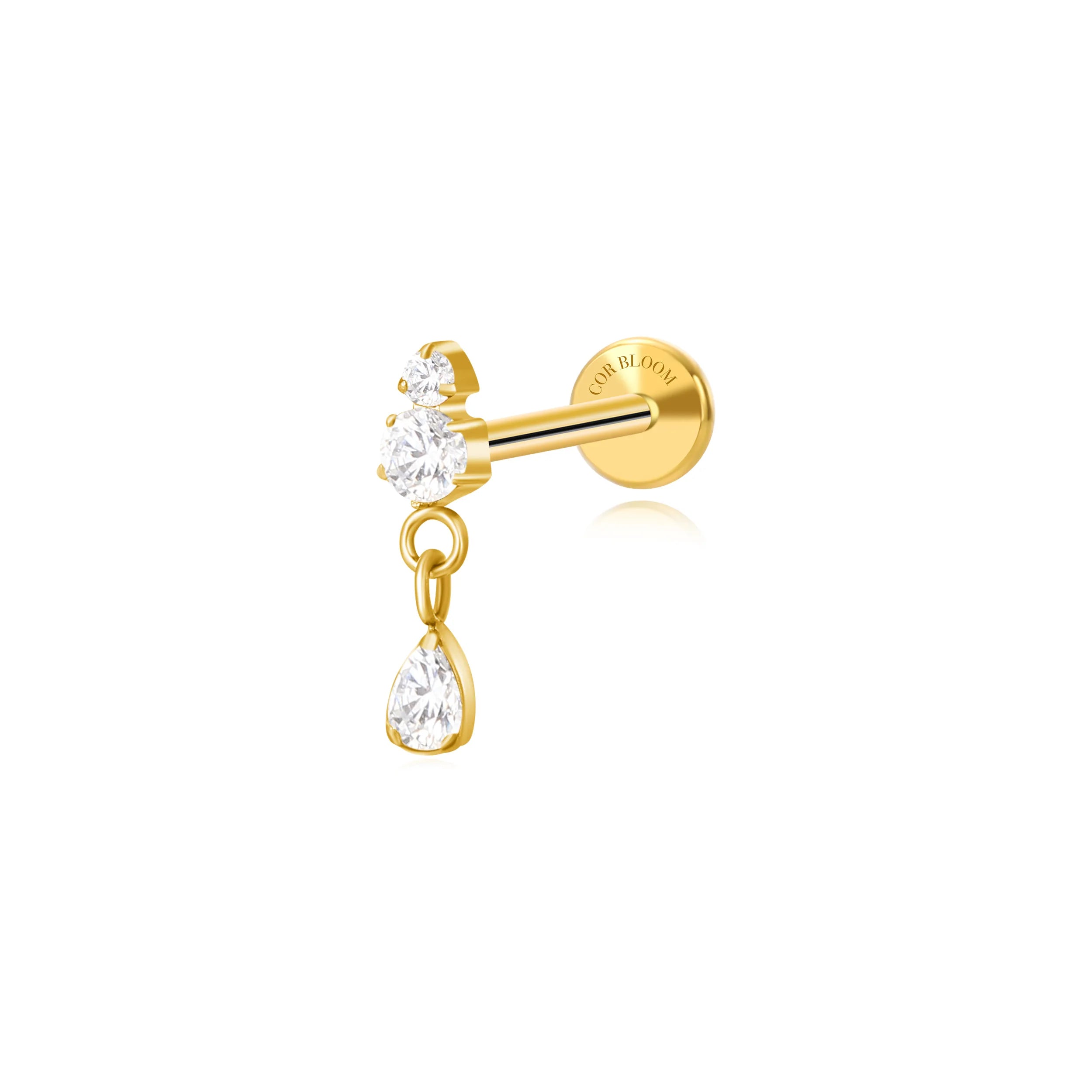 Titanium Yuri Waterdrop Push Pin Stud - White Crystal