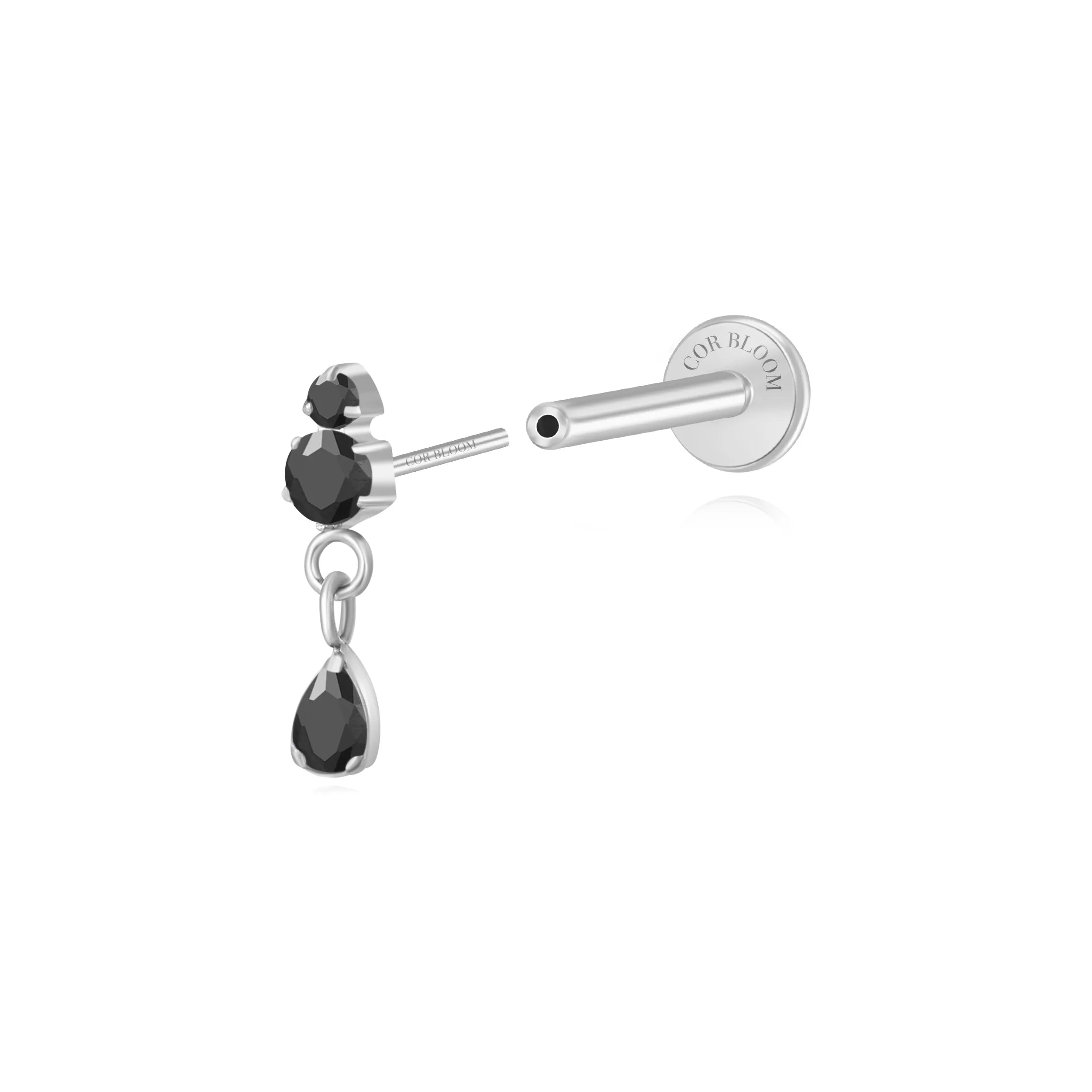 Titanium Yuri Waterdrop Push Pin Stud - Black