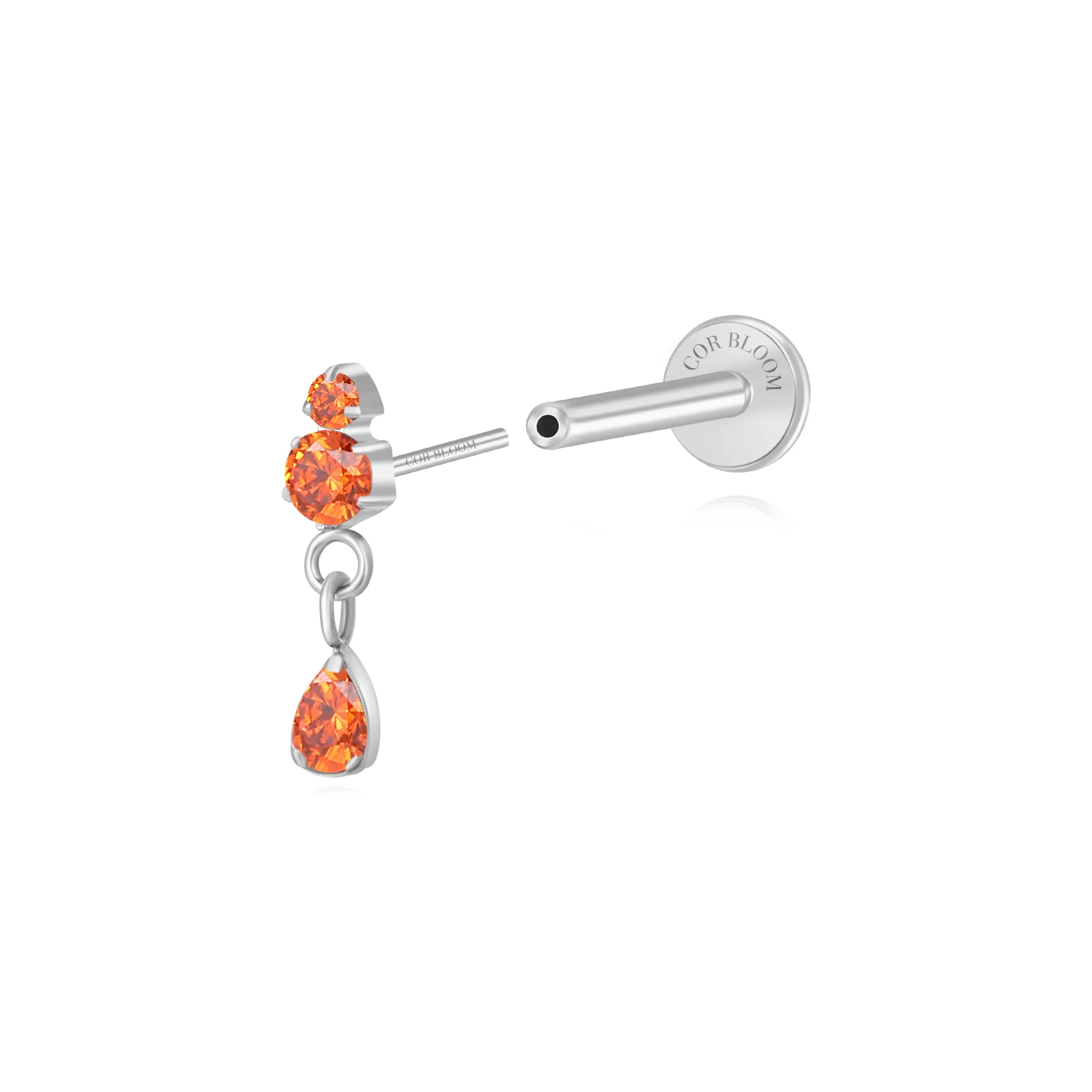 Titanium Yuri Waterdrop Push Pin Stud - Red Garnet