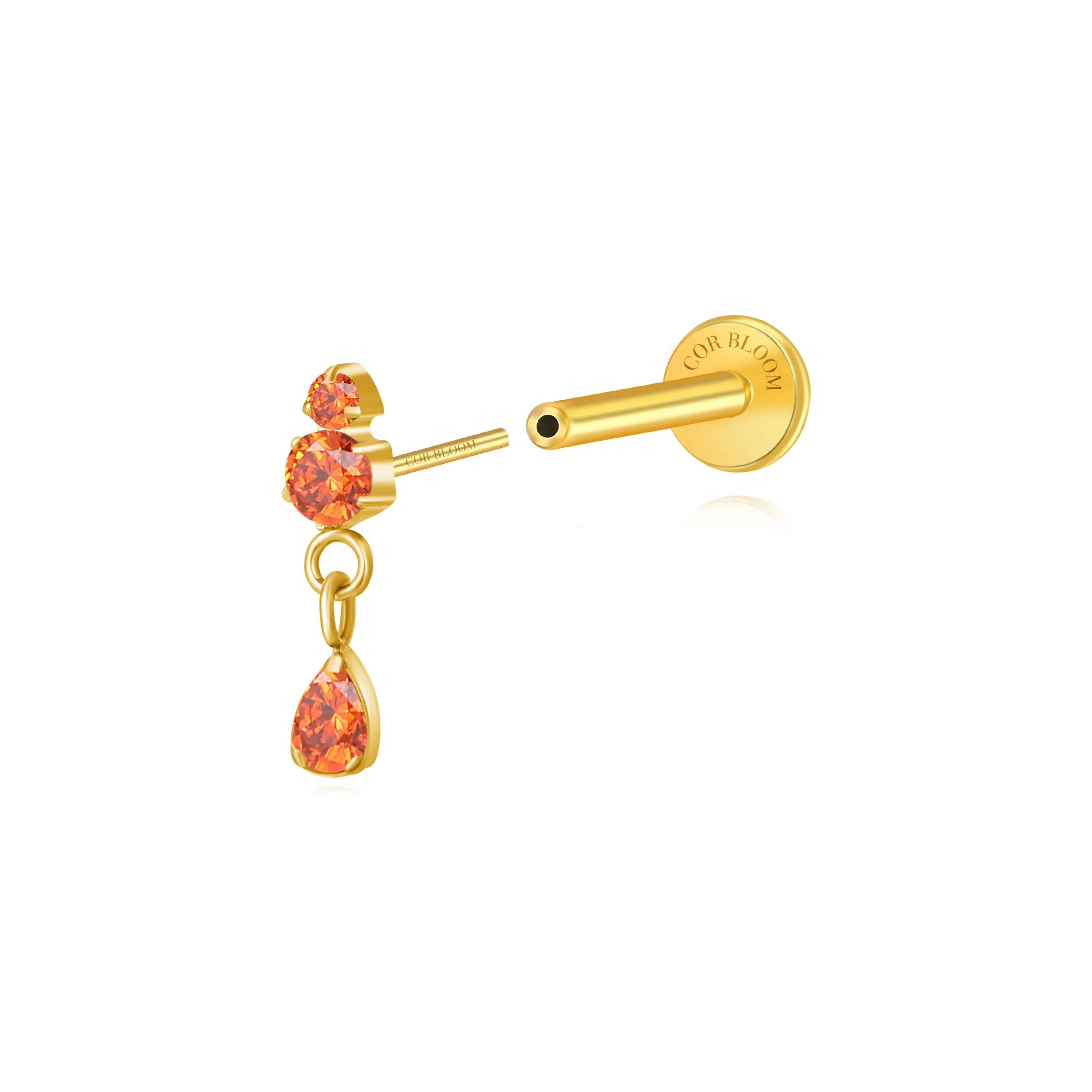 Titanium Yuri Waterdrop Push Pin Stud - Red Garnet