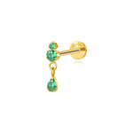 Titanium Yuri Waterdrop Push Pin Stud - Green Emerald