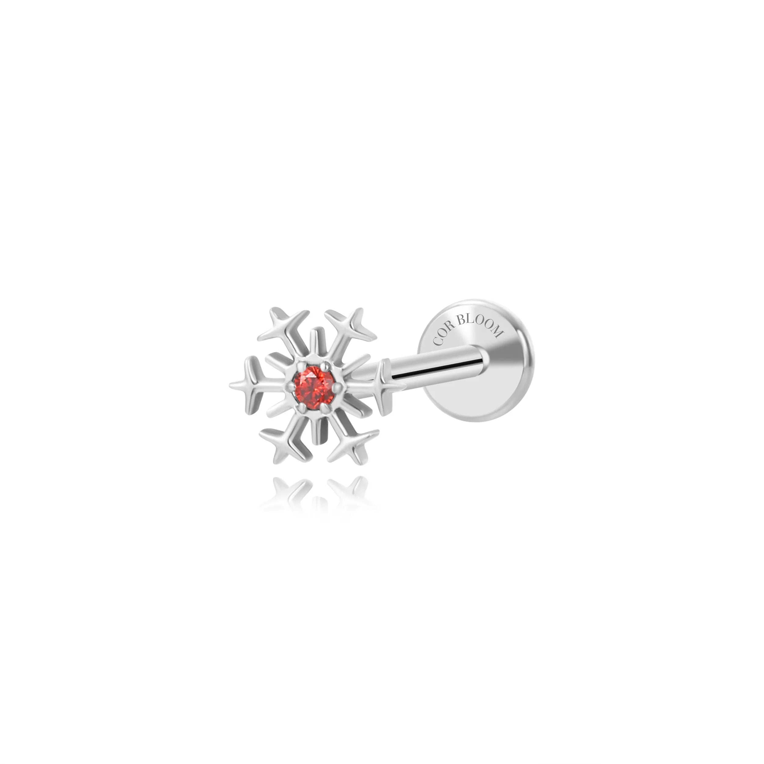 Titanium Little Red Garnet Snowflake Flat Back Stud