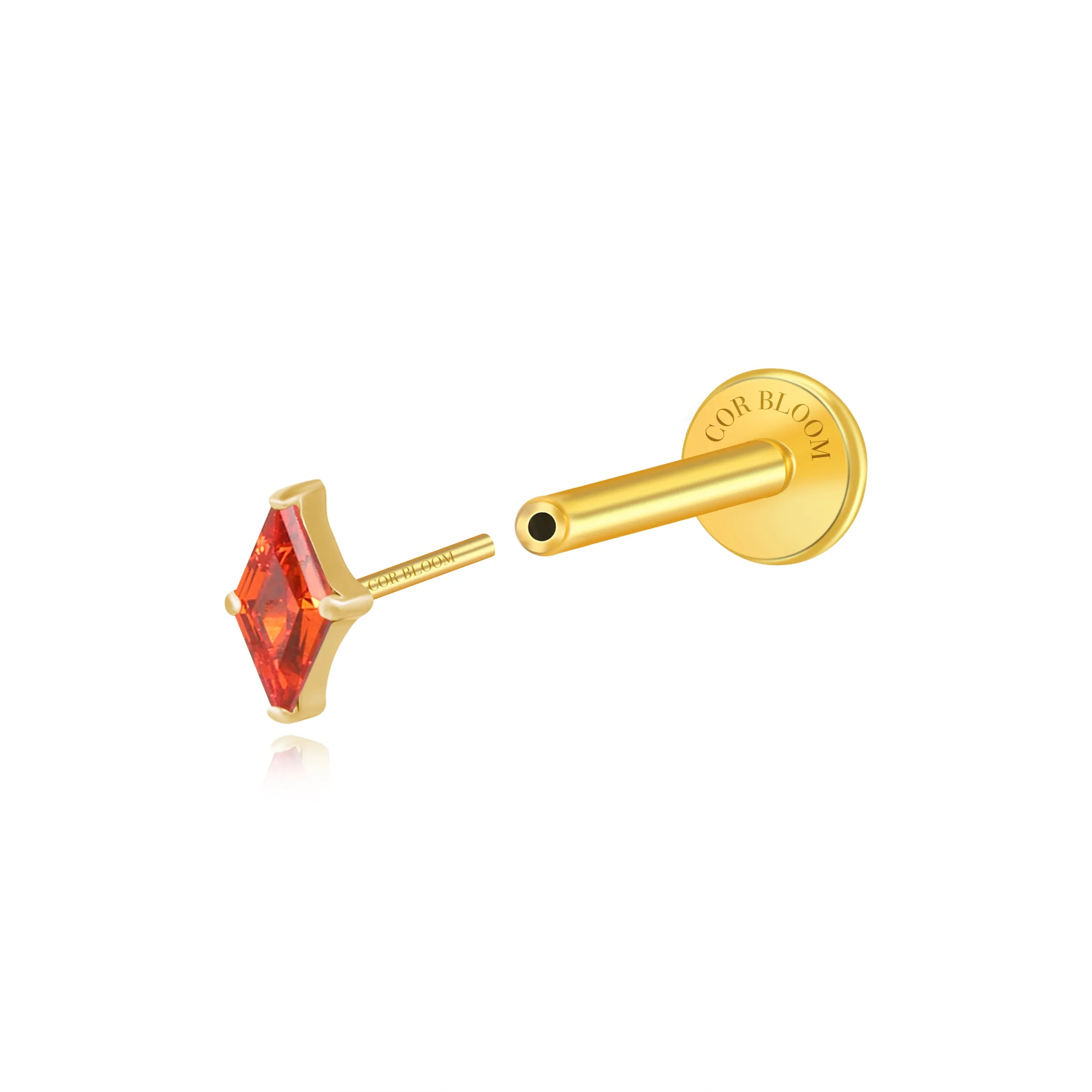 Titanium Xyla Rhombus Gemstone Stud - Red Garnet