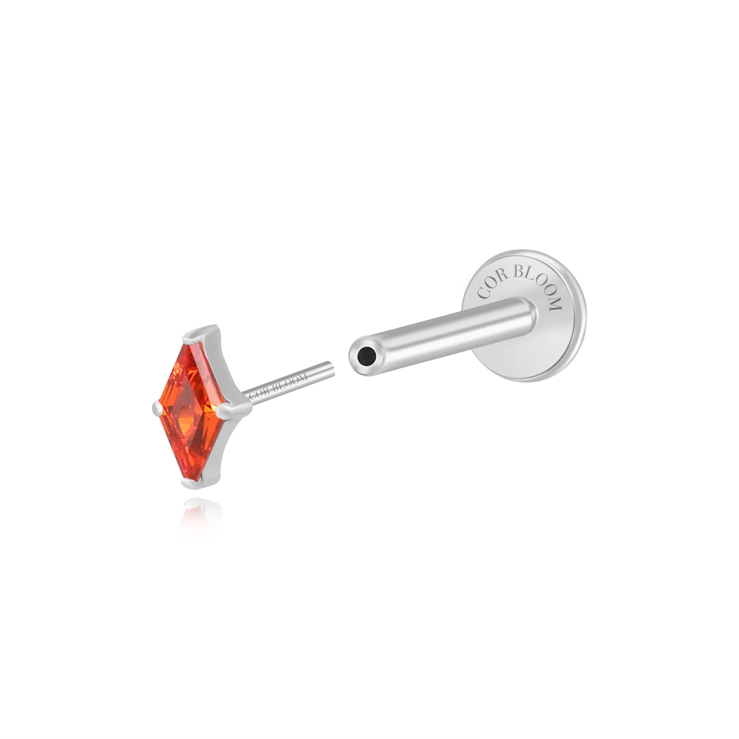 Titanium Xyla Rhombus Gemstone Stud - Red Garnet