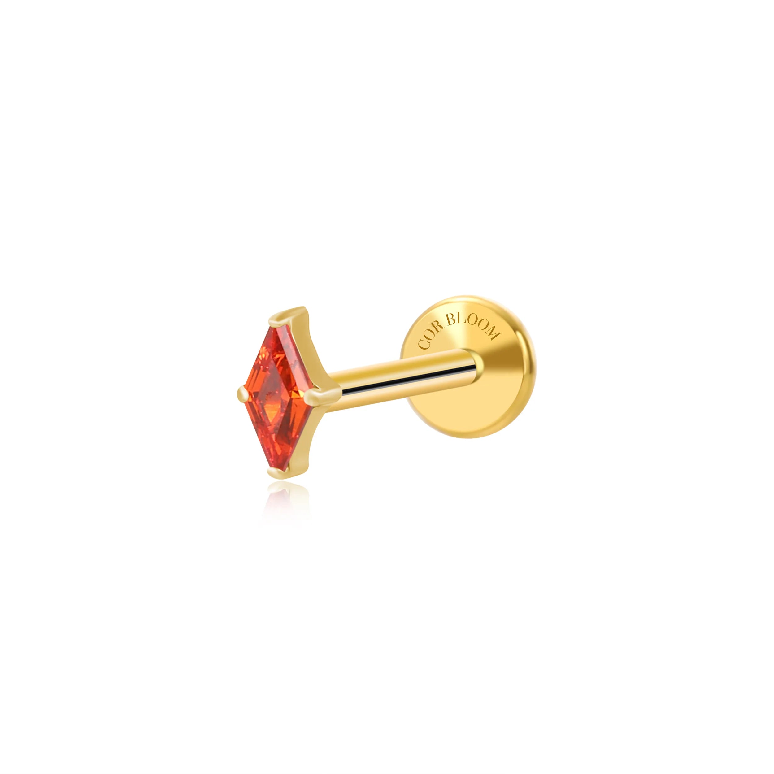 Titanium Xyla Rhombus Gemstone Stud - Red Garnet