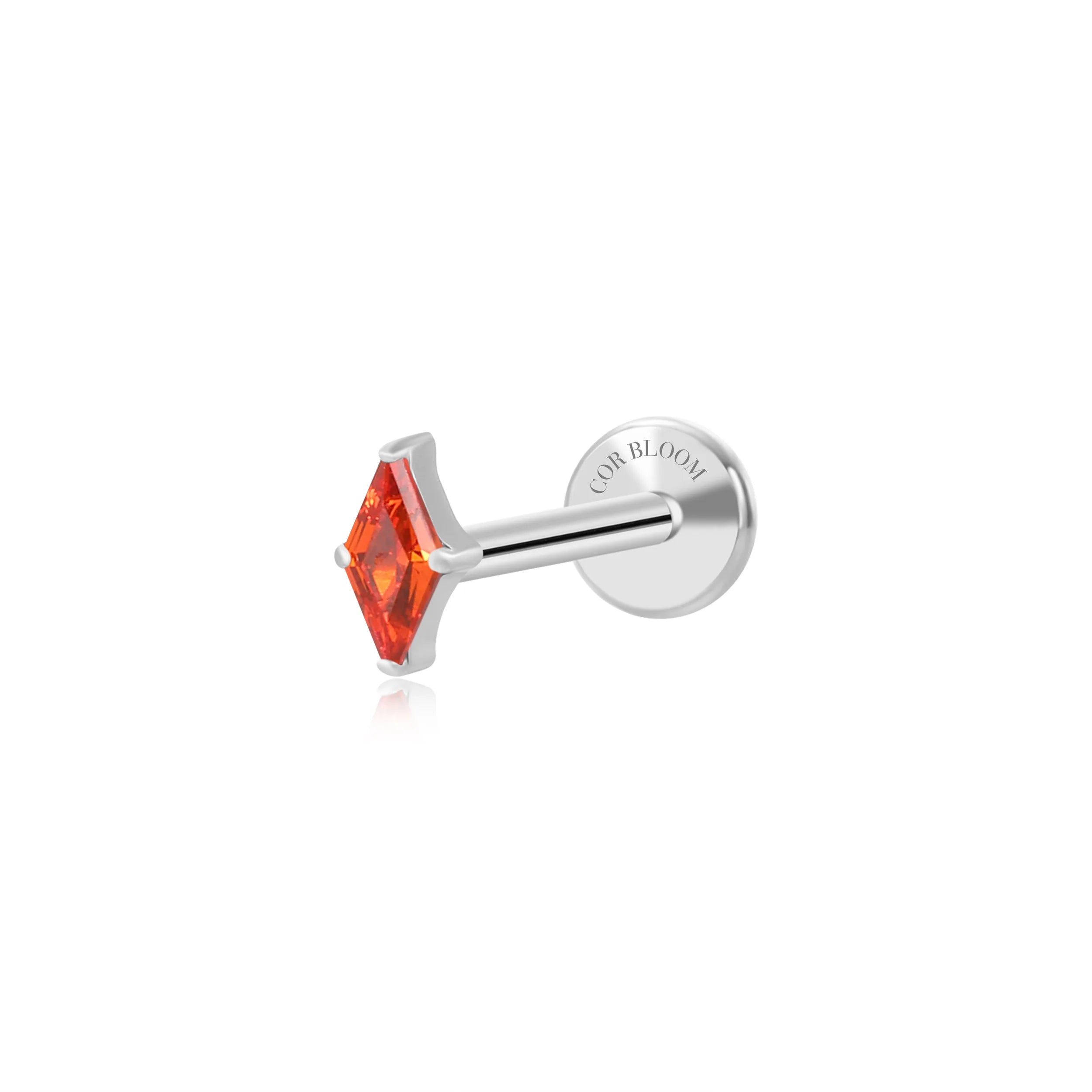 Titanium Xyla Rhombus Gemstone Stud - Red Garnet