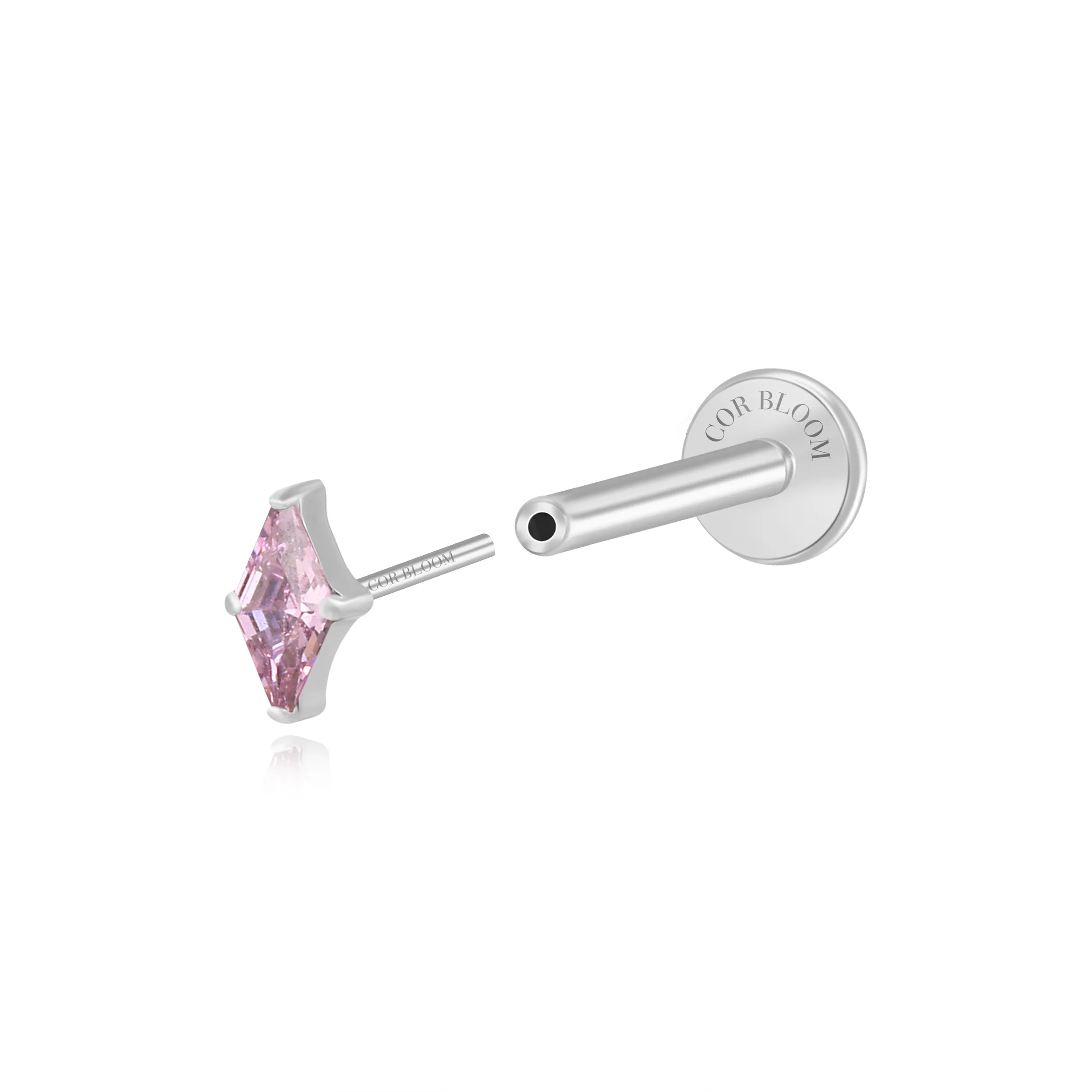 Titanium Xyla Rhombus Gemstone Stud - Rhodolite