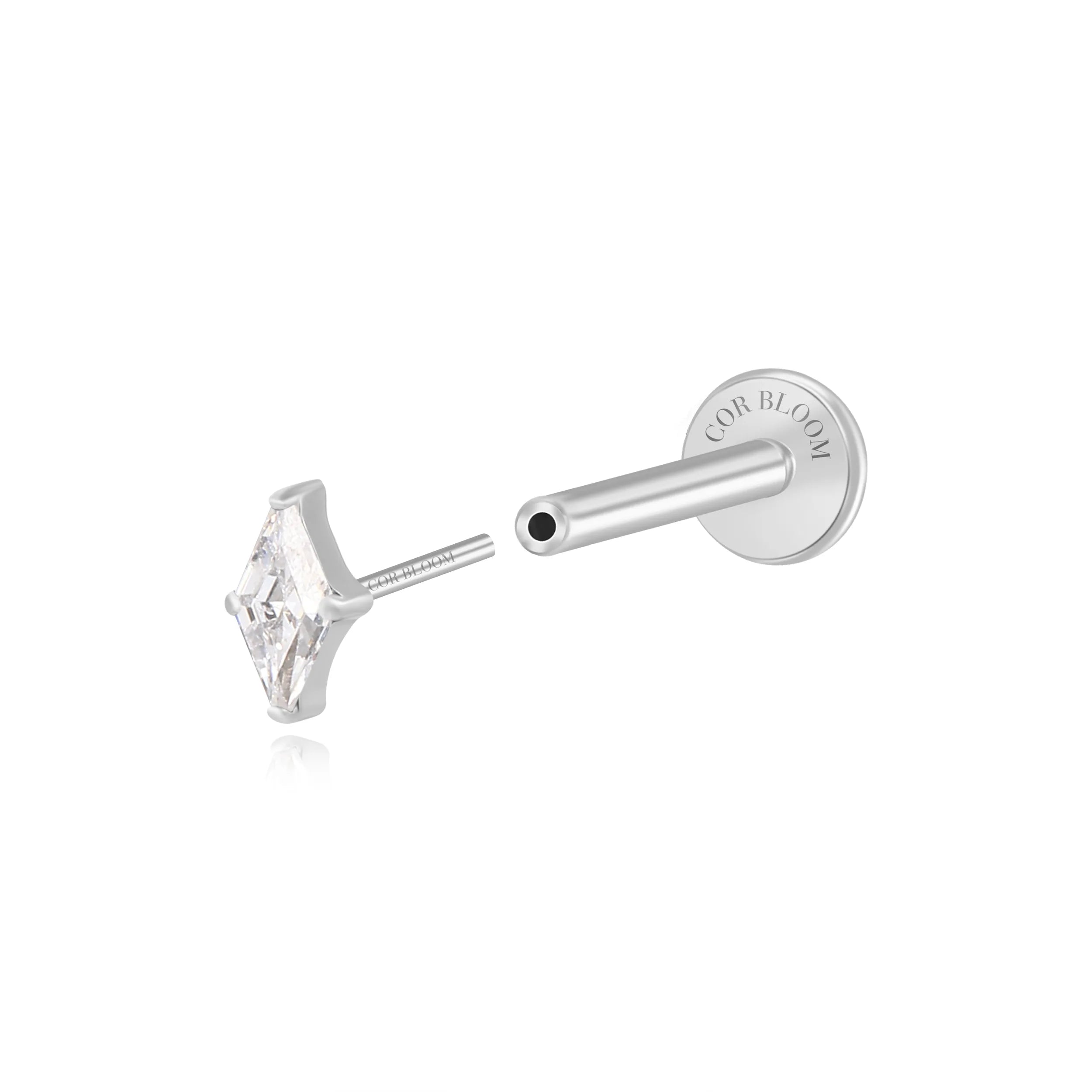 Titanium Xyla Rhombus Gemstone Stud - White Crystal