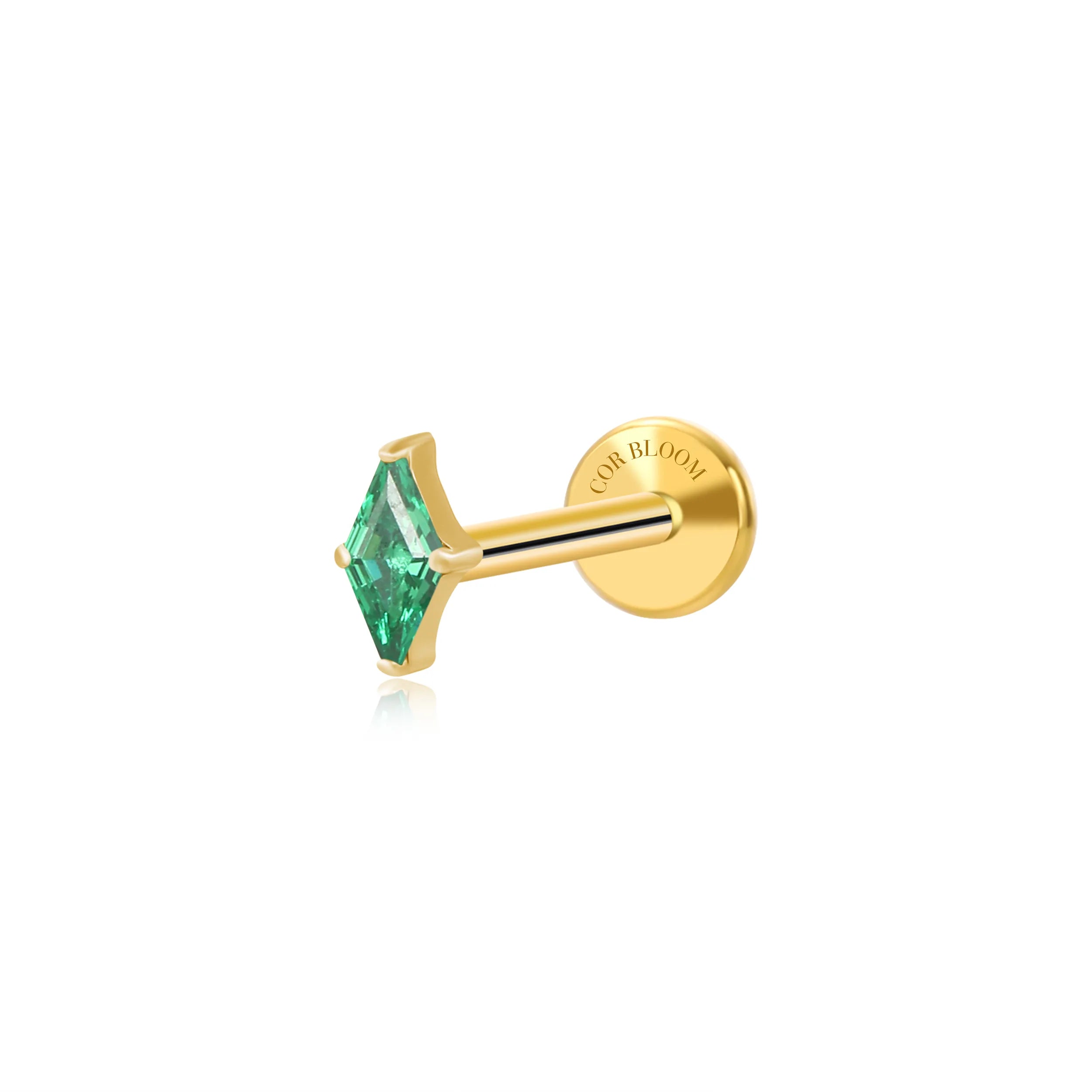 Titanium Xyla Rhombus Gemstone Stud - Green Emerald