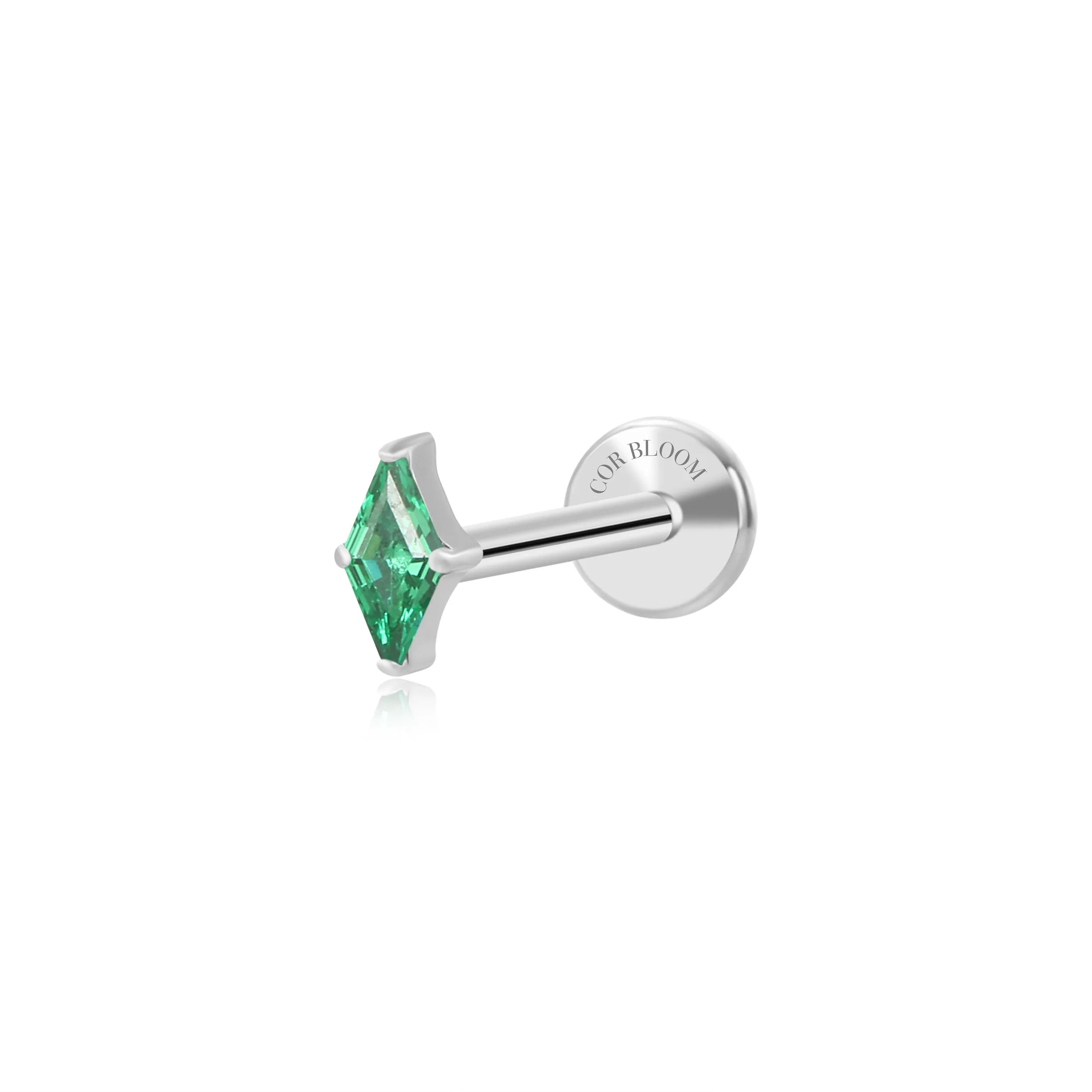 Titanium Xyla Rhombus Gemstone Stud - Green Emerald