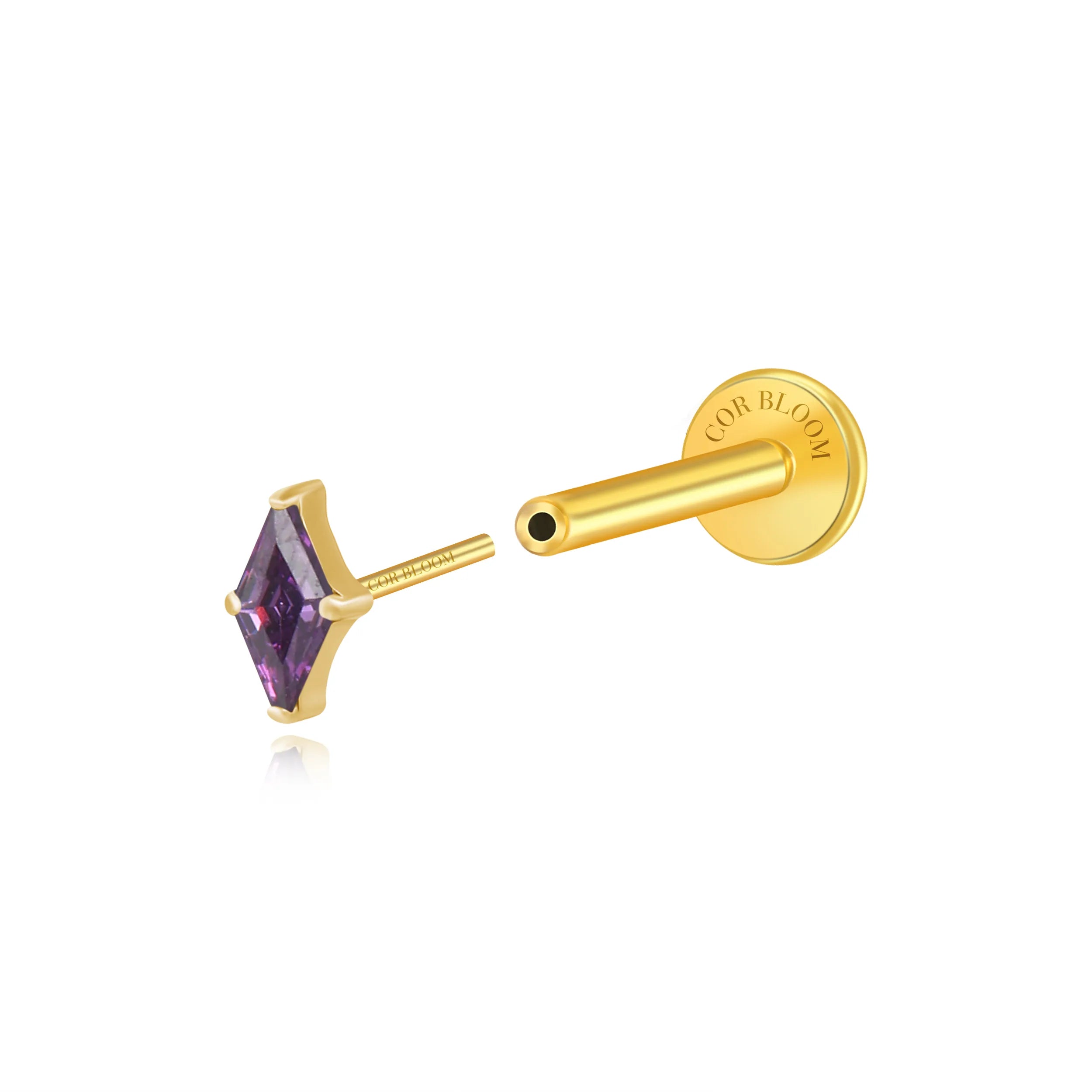 Titanium Xyla Rhombus Gemstone Stud - Amethyst