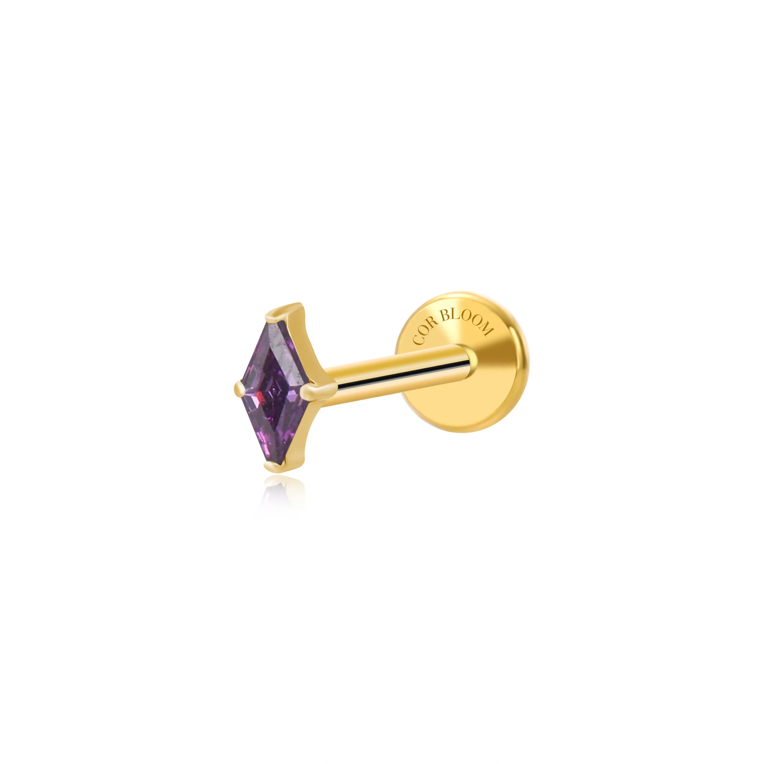 Titanium Xyla Rhombus Gemstone Stud - Amethyst