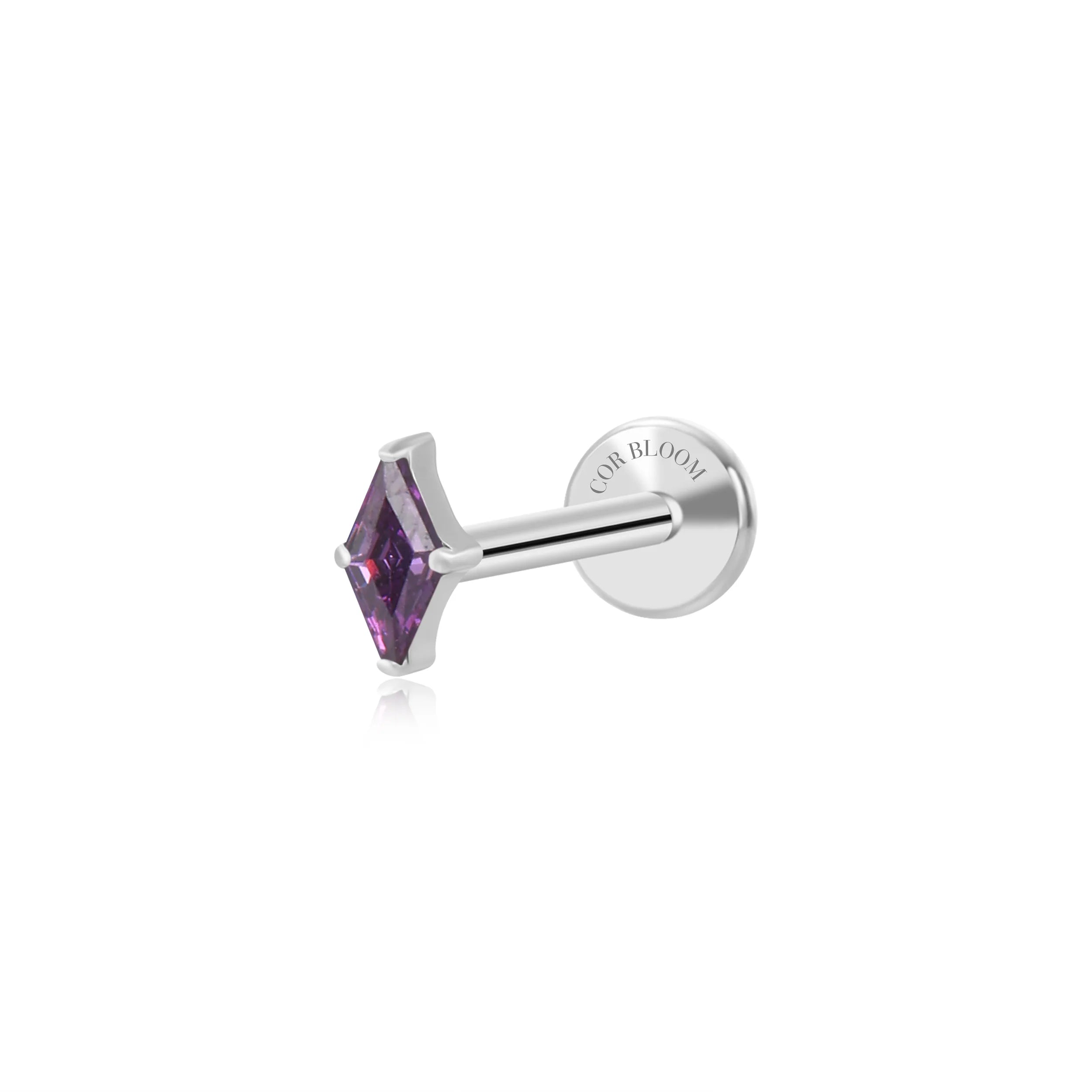 Titanium Xyla Rhombus Gemstone Stud - Amethyst