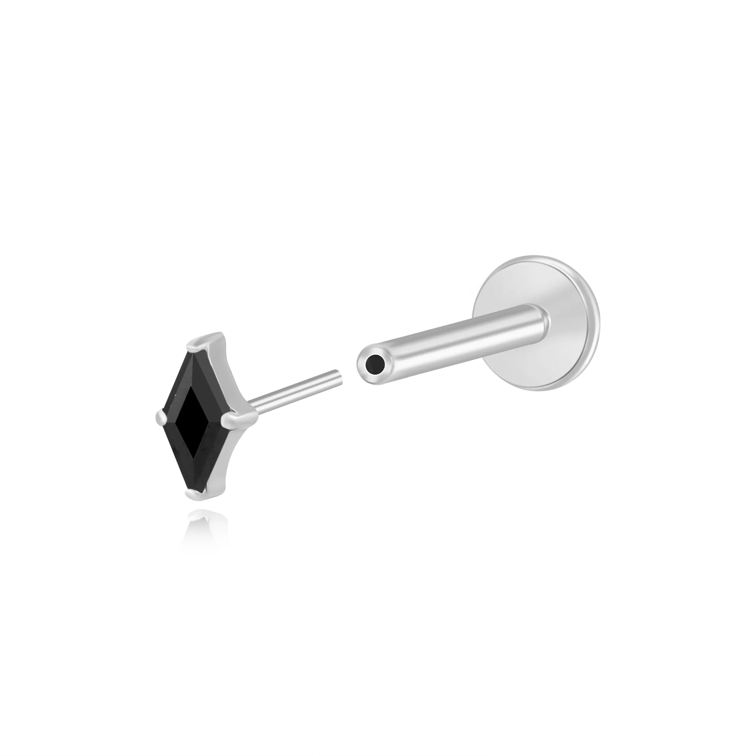 Titanium Xyla Rhombus Gemstone Stud - Black Spinel