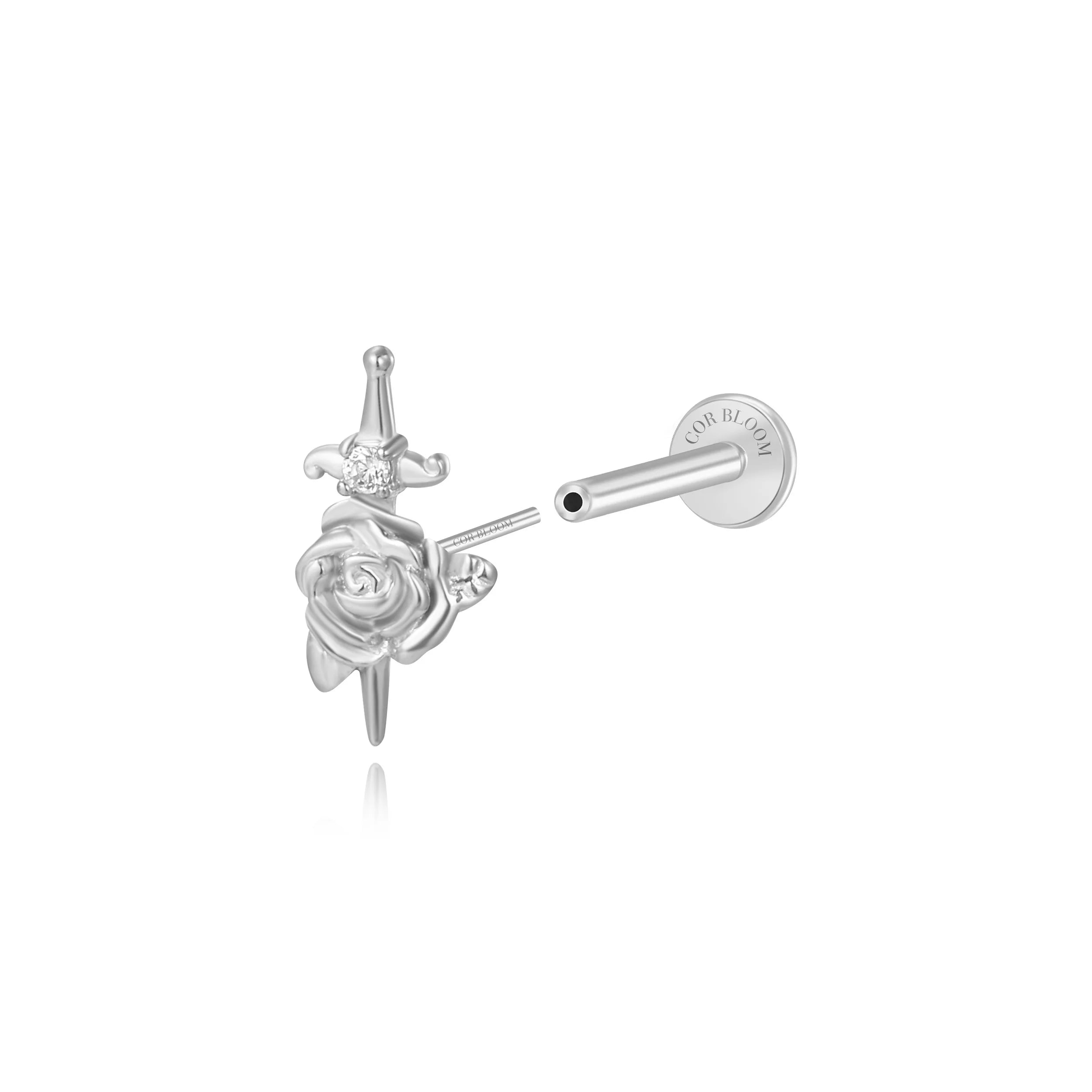 Titanium The Sword and the Rose Flat Back Stud
