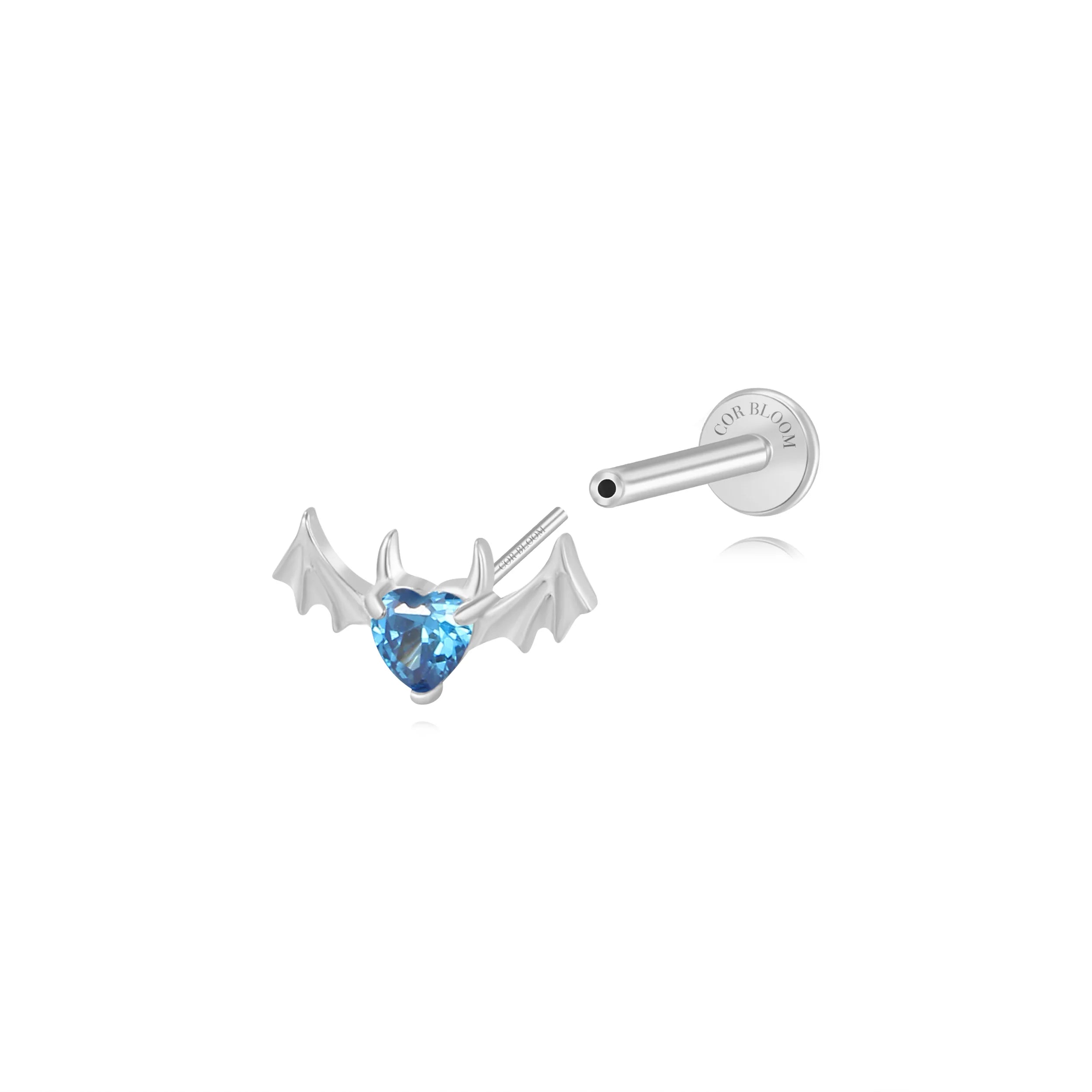Titanium Hreremus Blue Sapphire Bat Flat Back Stud